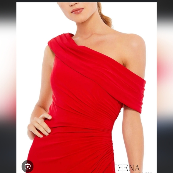 Mac Duggal 26484 Red Off Shoulder Dress - Picture 4 of 8